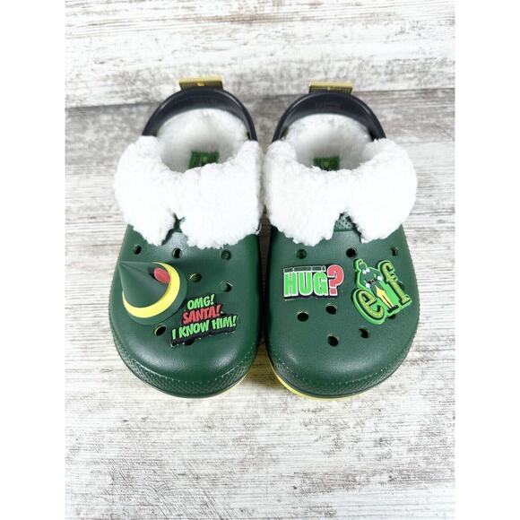NEW Youth Buddy The Elf × Crocs Fleece Lined Green Christmas Clogs Sz 3 - Picture 4 of 9